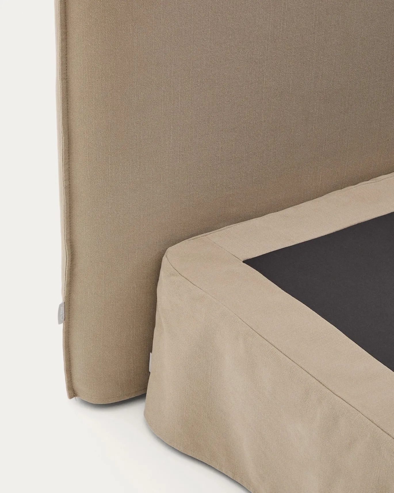 Kave Home Bed met Afneembare Bekleding Jaira Taupe Linnen en Katoen voor Matras 90x200cm