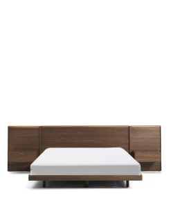 Kave Home Bed Norlen met 2 Nachtkastjes Walnootfineer Bruin en Led-licht voor Matras 180x200cm