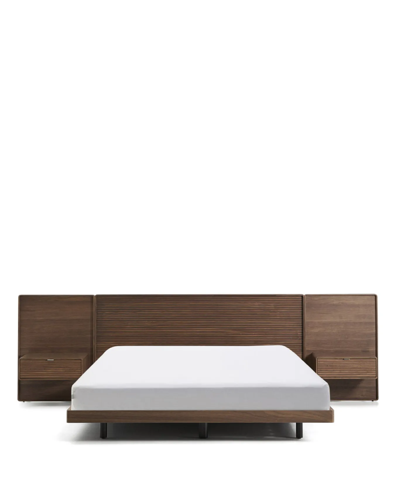 Kave Home Bed Norlen met 2 Nachtkastjes Walnootfineer Bruin en Led-licht voor Matras 180x200cm