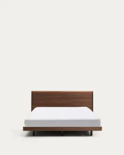 Kave Home Bed Norlen Walnootfineer Bruin en Led-licht voor Matras 160x200cm