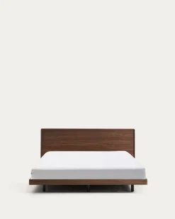 Kave Home Bed Norlen Walnootfineer Bruin en Led-licht voor Matras 180x200cm