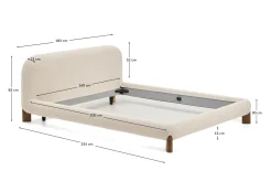 Kave Home Bed Odina Ecru Bouclé Afneembare Hoes Beige Essenhout voor Matras 160x200cm