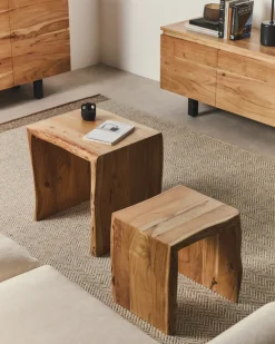 Kave Home Bijzettafel Lomiri Set Van 2 Acaciahout Naturel 50x42cm/34x42cm
