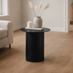 Kave Home Bijzettafel Olir Glas Metaal Zwart 48cm