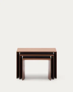 Kave Home Bijzettafels Litto Set Van 3 Walnootfineer 60x40/51x36/42x31cm