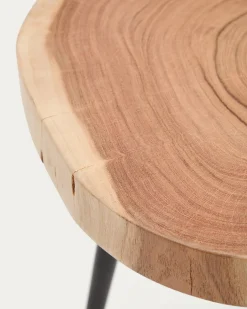 Kave Home Bijzettafel Tanive Acaciahout Naturel En Zwart Stalen Poten Ø35cm