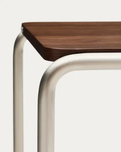 Kave Home Bijzettafel Tarsel Walnootfineer met RVS Frame 42x47cm