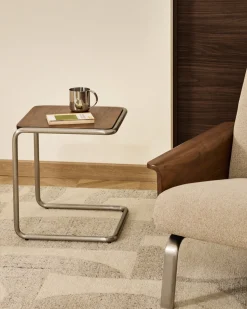 Kave Home Bijzettafel Tarsel Walnootfineer met RVS Frame 42x47cm