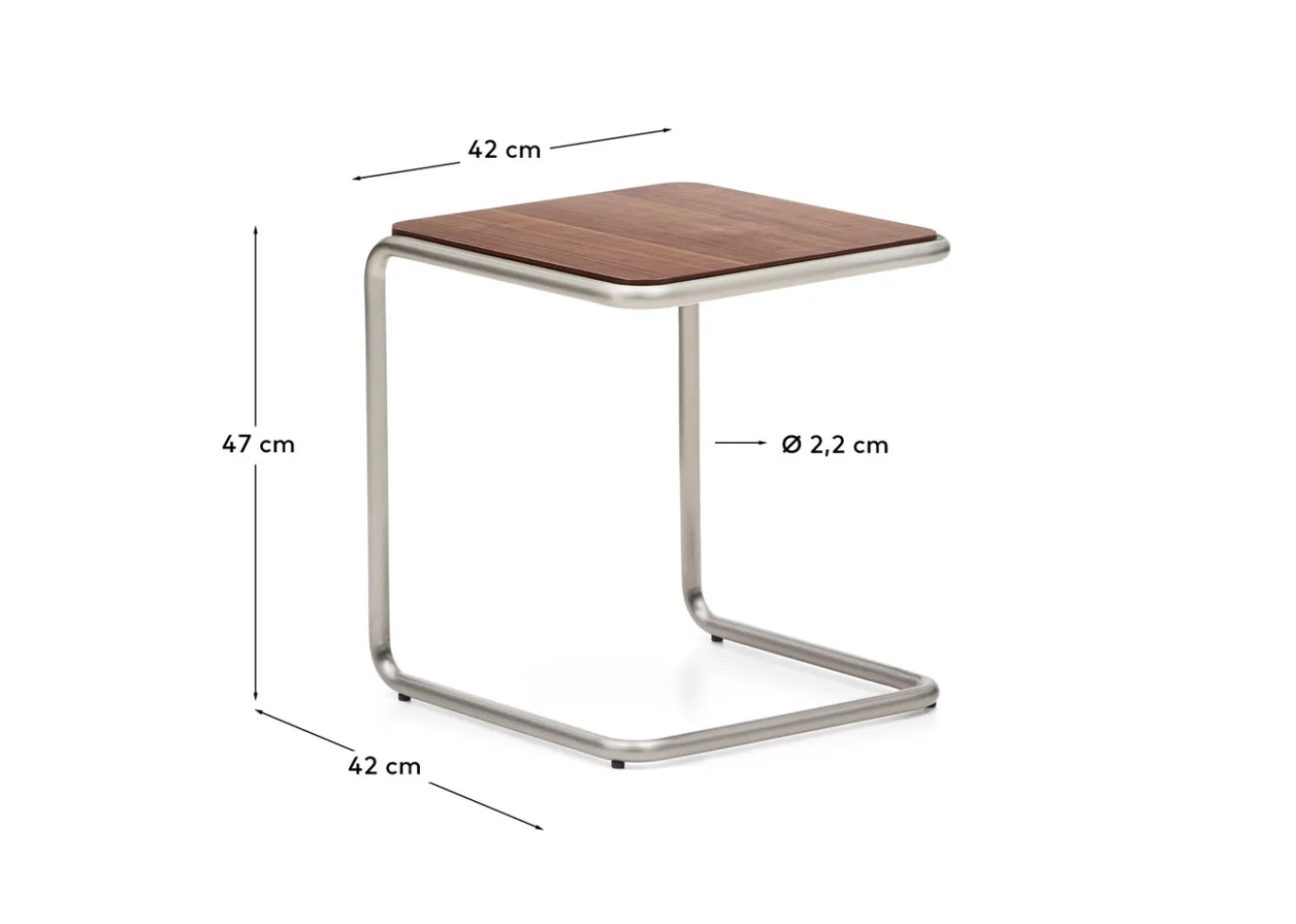 Kave Home Bijzettafel Tarsel Walnootfineer met RVS Frame 42x47cm