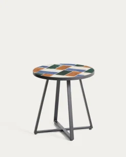 Kave Home Bijzettafel Tella Outdoor Staal Tegels Meerkleurig Ø90cm