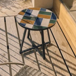 Kave Home Bijzettafel Tella Outdoor Staal Tegels Meerkleurig Ø90cm