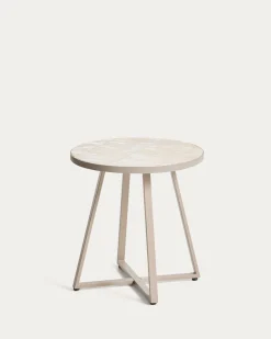 Kave Home Bijzettafel Tella Outdoor Staal Tegels Beige Ø90cm