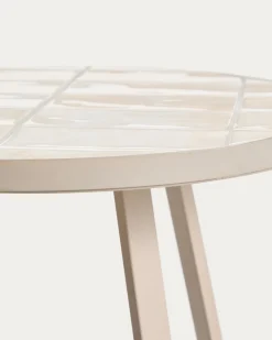 Kave Home Bijzettafel Tella Outdoor Staal Tegels Beige Ø90cm
