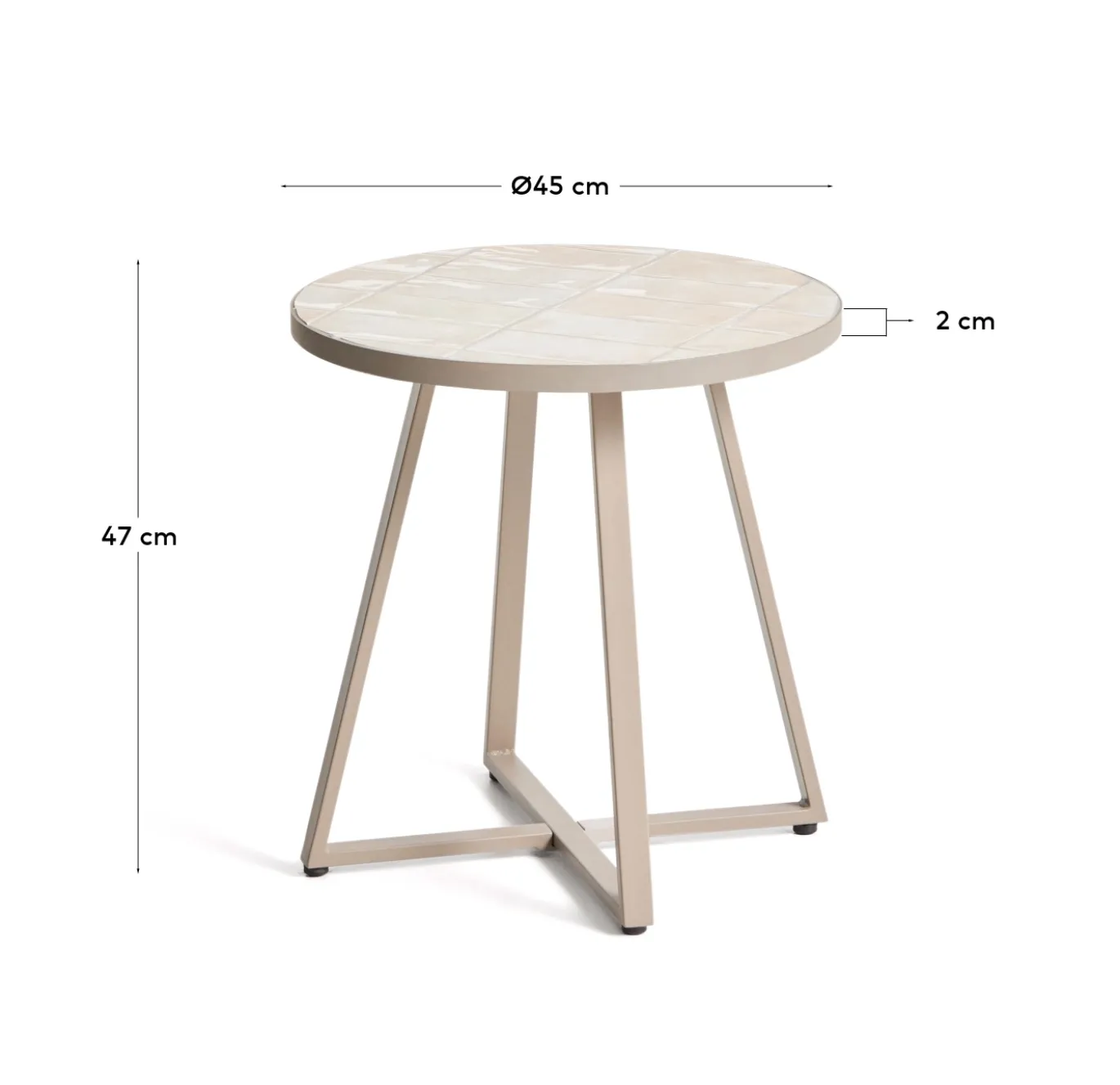 Kave Home Bijzettafel Tella Outdoor Staal Tegels Beige Ø90cm