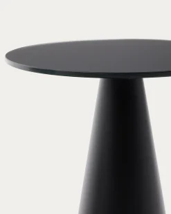 Kave Home Bijzettafel Wilshire Mat Gehard Glas en Mat Zwart Gelakt Staal Ø35cm