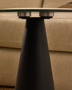 Kave Home Bijzettafel Wilshire Mat Gehard Glas en Mat Zwart Gelakt Staal Ø35cm