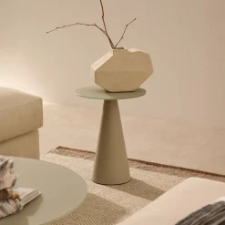 Kave Home Bijzettafel Wilshire Mat Gehard Glas en Mat Grijs Gelakt Staal Ø35cm