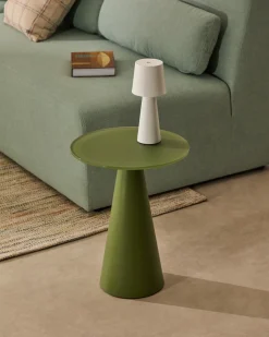 Kave Home Bijzettafel Wilshire Gehard Glas En Groen Gelakt Staal Ø35cm