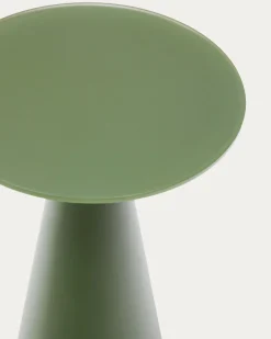 Kave Home Bijzettafel Wilshire Gehard Glas En Groen Gelakt Staal Ø35cm