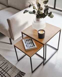 Kave Home Bijzettafel Yoana Set van 2 Naturel Eikenfineer