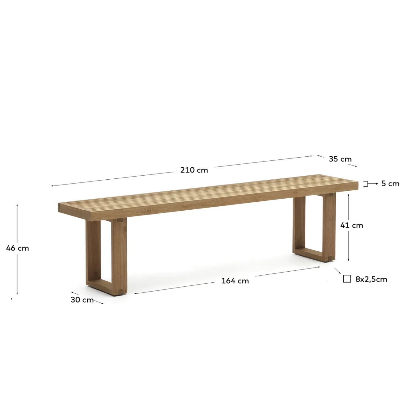 Kave Home Buitenbank Canadell Massief Gerecycleerd Teakhout 210cm