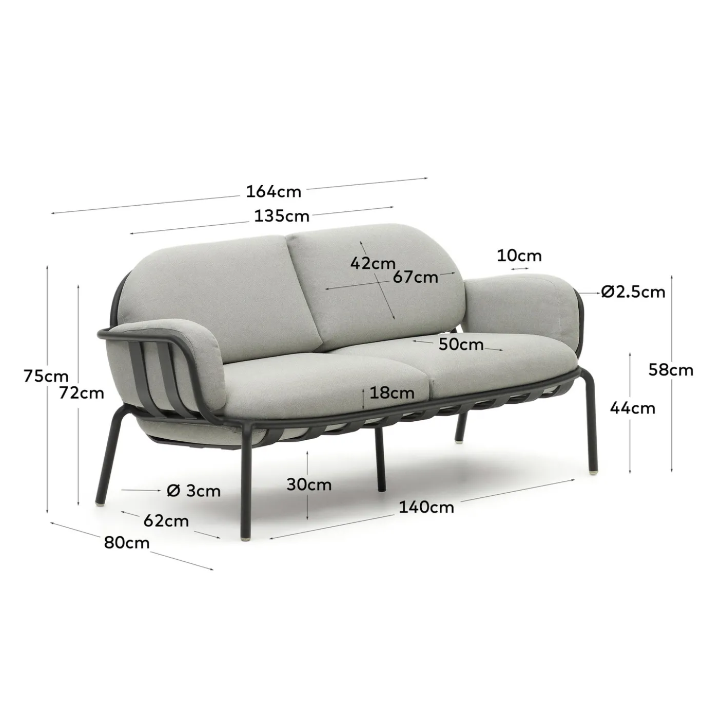 Kave Home Buitenbank Joncols 2-Zits Aluminium Grijs Gelakt 165cm