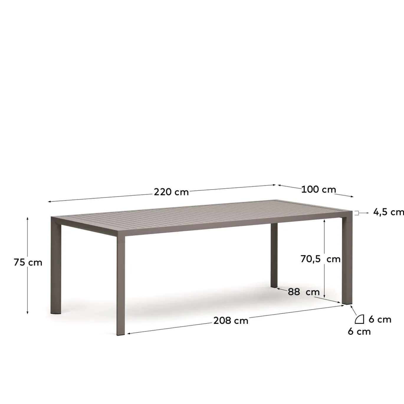 Kave Home Buitentafel Culip Aluminium Bruin 220x100cm