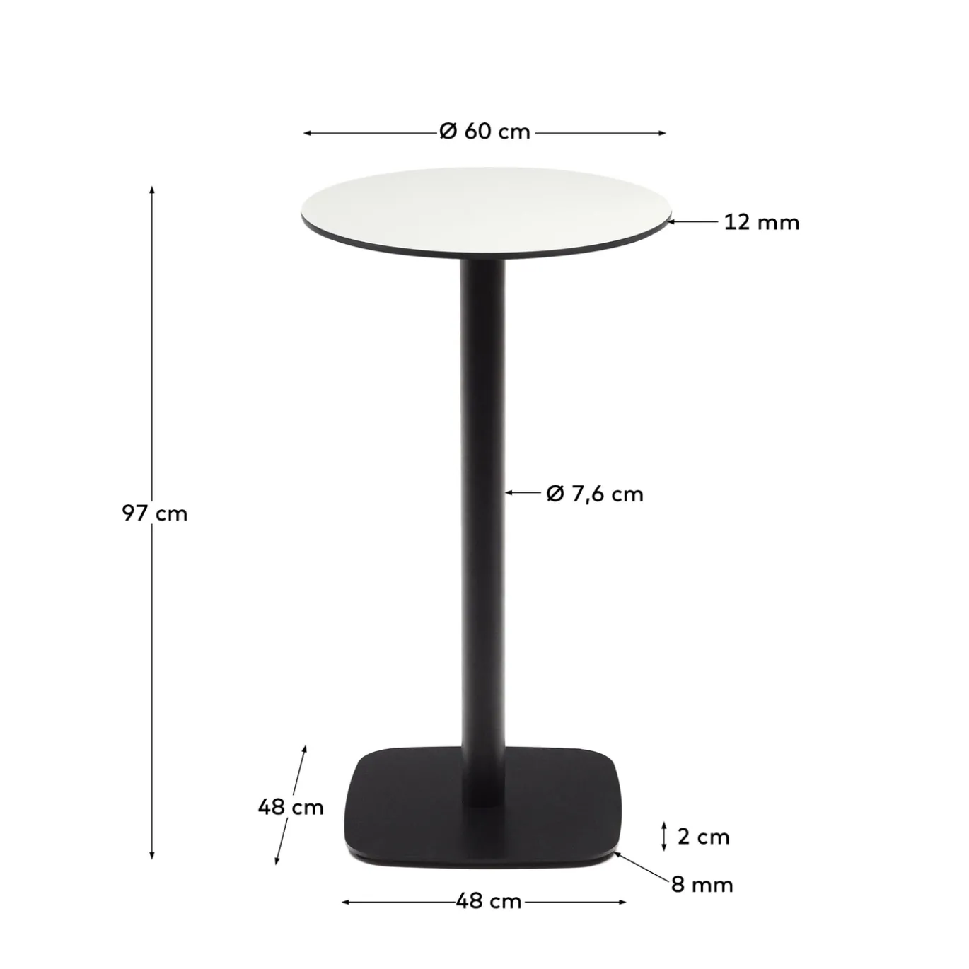 Kave Home Buitentafel Dina Rond Hoog Wit Ø60x96cm