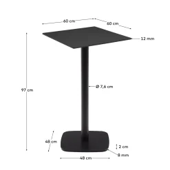 Kave Home Buitentafel Dina Zwart Hoog 60x60x96cm