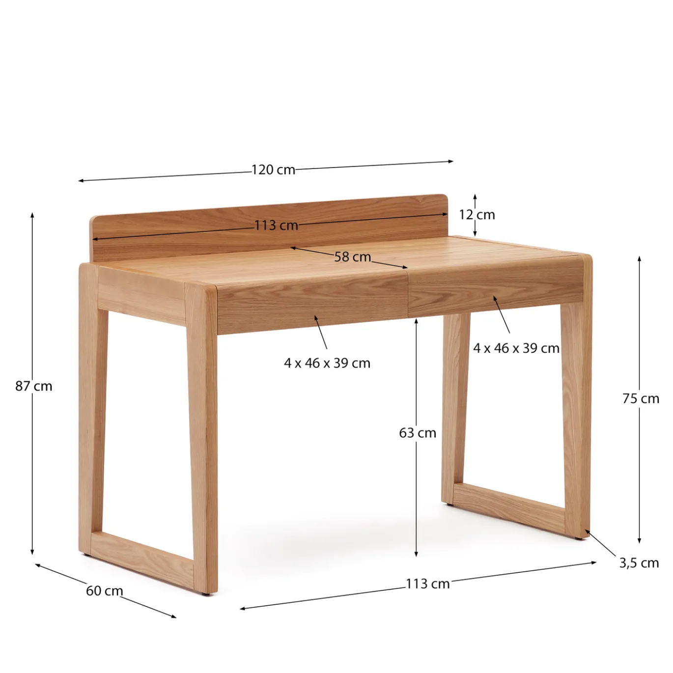 Kave Home Bureau Arandu Massief Essenhout 120x60cm