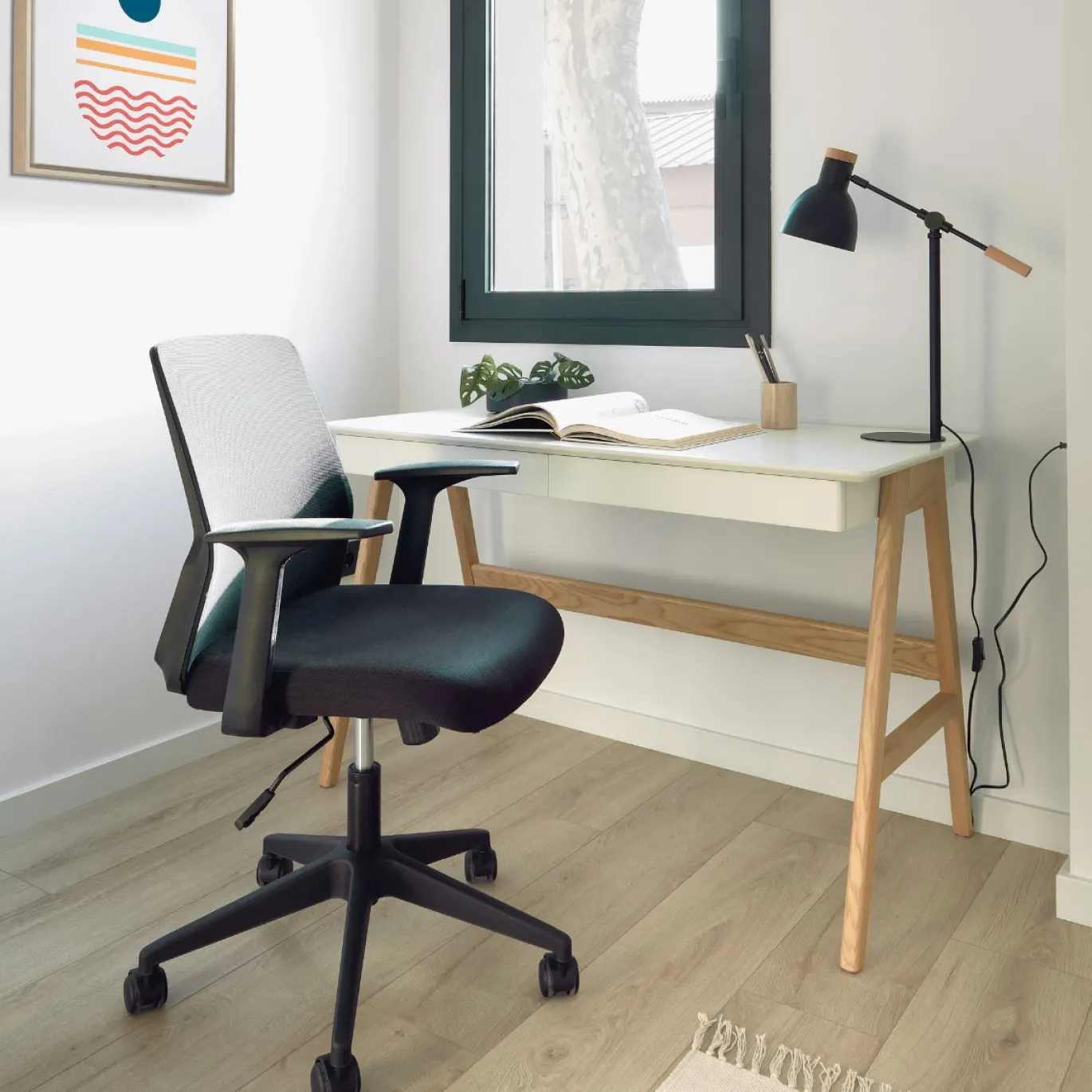 Kave Home Bureau Dyana Wit Gelakt MDF Massief Essenhout 120x60cm