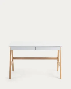 Kave Home Bureau Dyana Wit Gelakt MDF Massief Essenhout 120x60cm