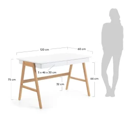 Kave Home Bureau Dyana Wit Gelakt MDF Massief Essenhout 120x60cm