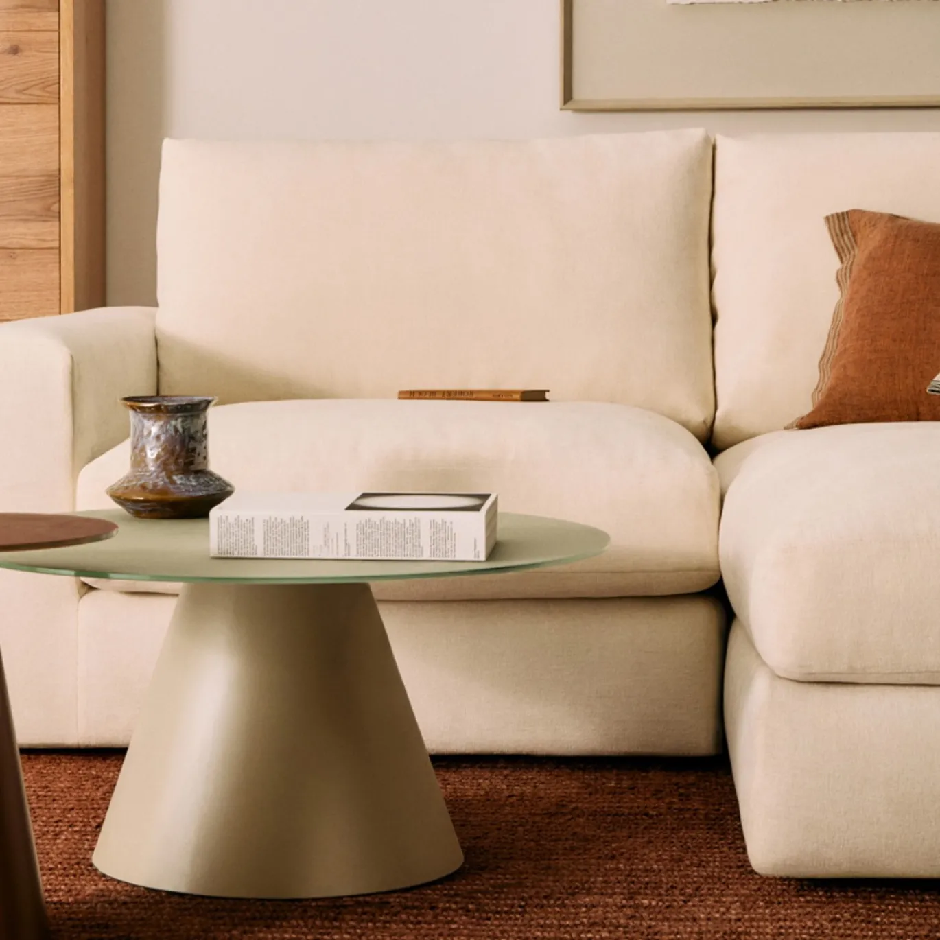 Kave Home Chaise Longue Bank Alea Chenille Ecru 3-Zits Rechts