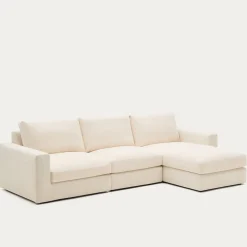 Kave Home Chaise Longue Bank Alea Chenille Ecru 4-Zits Rechts