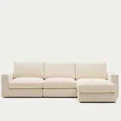 Kave Home Chaise Longue Bank Alea Chenille Ecru 4-Zits Rechts