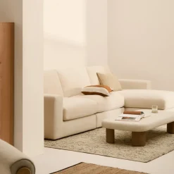 Kave Home Chaise Longue Bank Alea Chenille Ecru 4-Zits Rechts