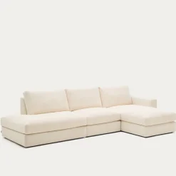 Kave Home Chaise Longue Bank Alea Chenille Ecru 5-Zits Rechts