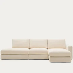 Kave Home Chaise Longue Bank Alea Chenille Ecru 5-Zits Rechts