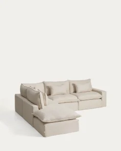 Kave Home Chaise Longue Bank Links Anarela 6-Zits Linnen Beige