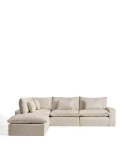 Kave Home Chaise Longue Bank Links Anarela 6-Zits Linnen Beige