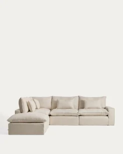 Kave Home Chaise Longue Bank Links Anarela 4-Zits Linnen Beige