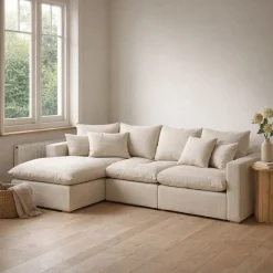 Kave Home Chaise Longue Bank Links Anarela 4-Zits Linnen Beige