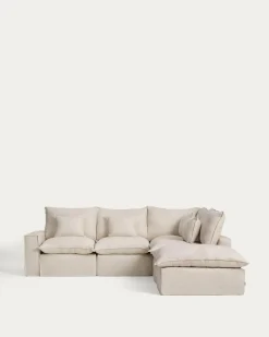 Kave Home Chaise Longue Bank Rechts Anarela 4-Zits Linnen Beige
