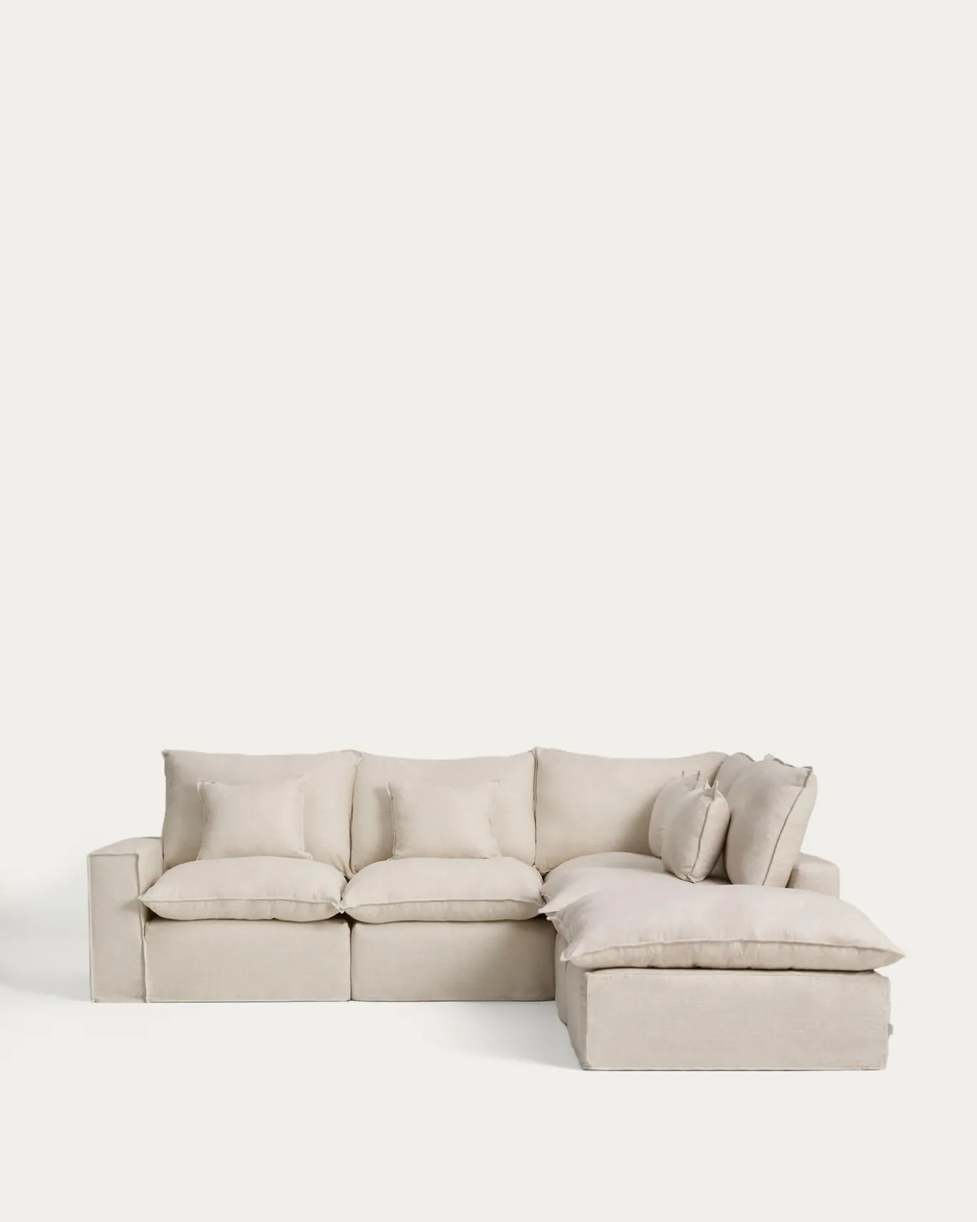Kave Home Chaise Longue Bank Rechts Anarela 4-Zits Linnen Beige