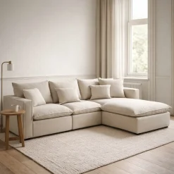 Kave Home Chaise Longue Bank Rechts Anarela 4-Zits Linnen Beige
