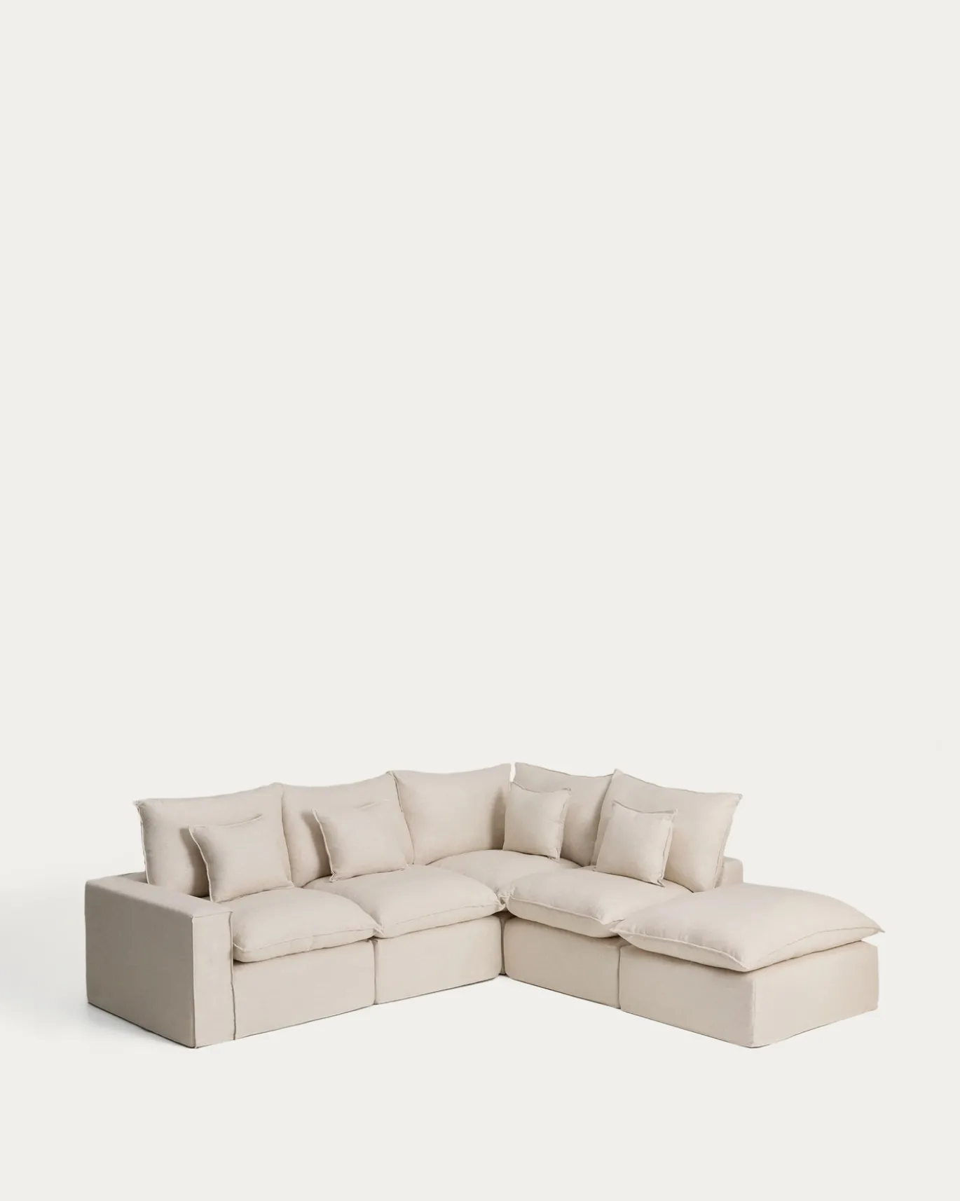 Kave Home Chaise Longue Bank Rechts Anarela 4-Zits Linnen Beige