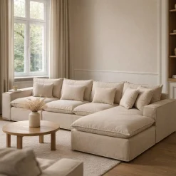 Kave Home Chaise Longue Bank Rechts Anarela 6-Zits Linnen Beige