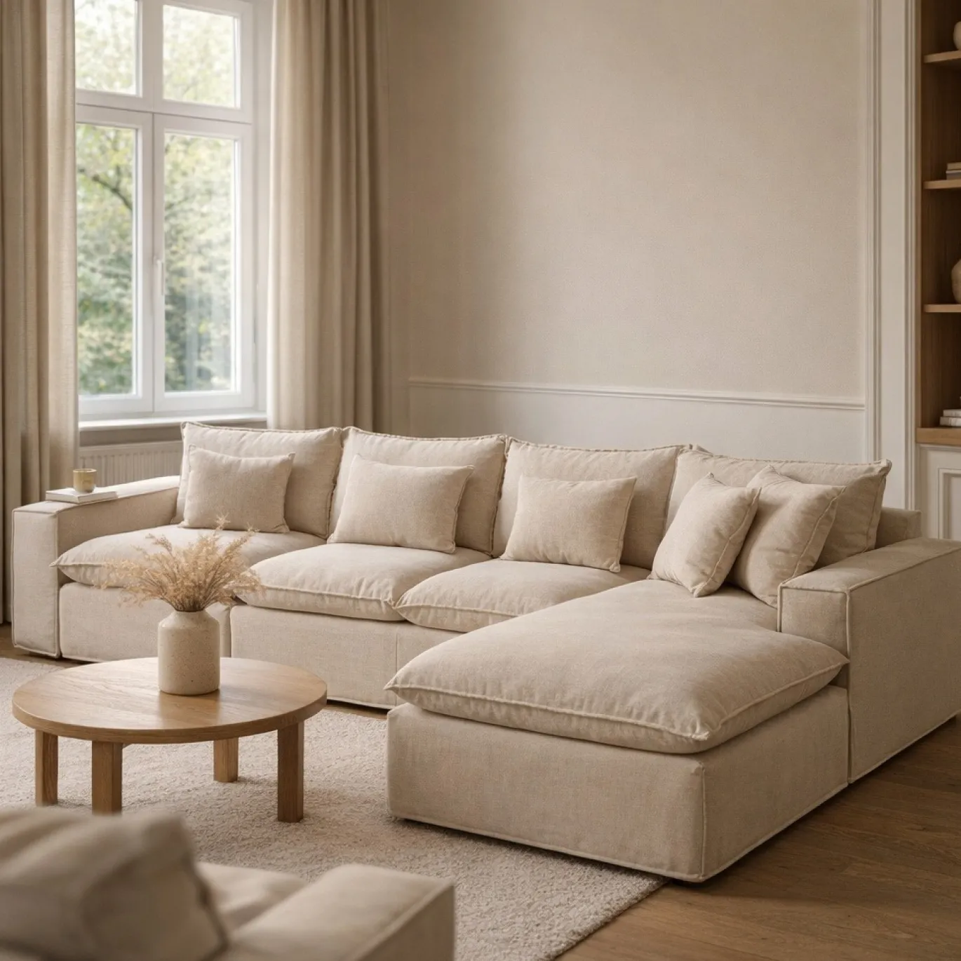 Kave Home Chaise Longue Bank Rechts Anarela 6-Zits Linnen Beige