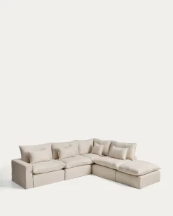 Kave Home Chaise Longue Bank Rechts Anarela 6-Zits Linnen Beige